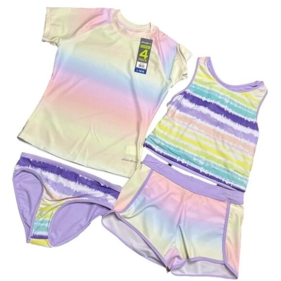 Eddie Bauer Girls Swimwear Reversible 4 piece Swim Set Size Large NEW